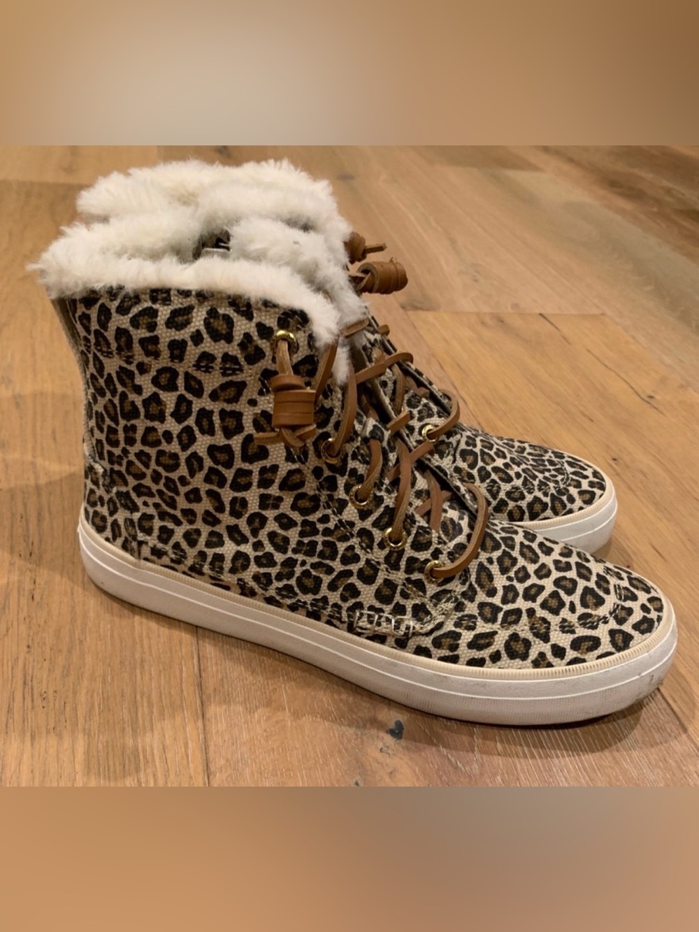 SPERRY Women’s Slip-On Leopard Print Faux Fur Booties Comfort Size 7.5
